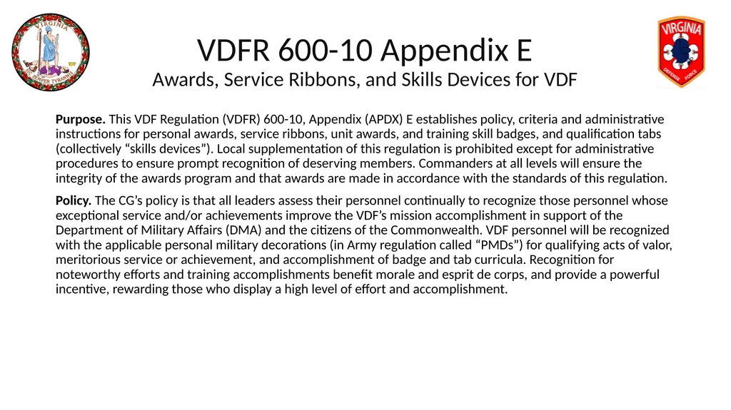 VIRGINIA DEFENSE FORCE Administration, Personnel - slide 49 of 116