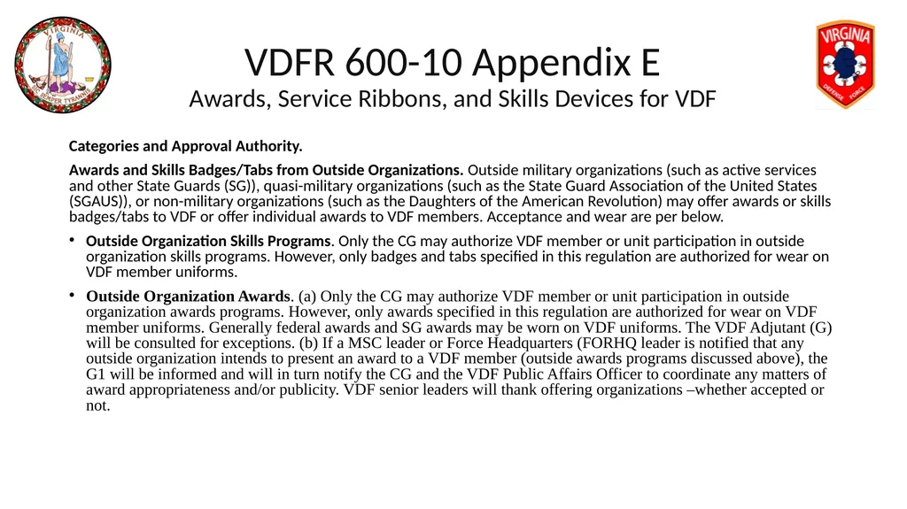 VIRGINIA DEFENSE FORCE Administration, Personnel - slide 51 of 116