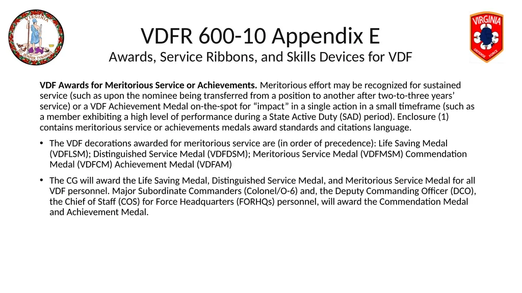 VIRGINIA DEFENSE FORCE Administration, Personnel - slide 52 of 116