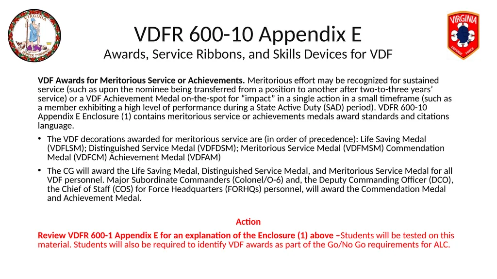 VIRGINIA DEFENSE FORCE Administration, Personnel - slide 53 of 116
