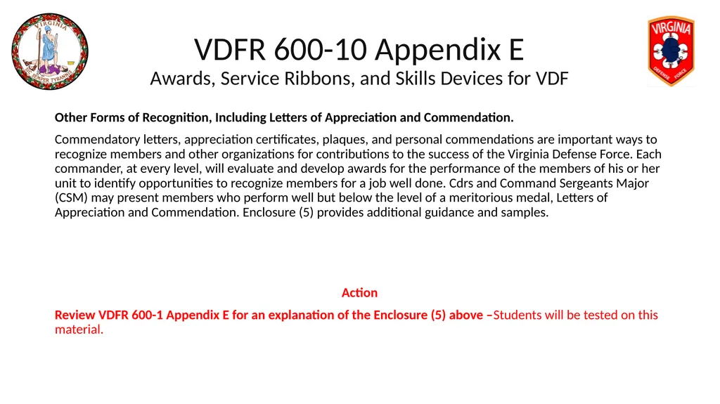 VIRGINIA DEFENSE FORCE Administration, Personnel - slide 57 of 116
