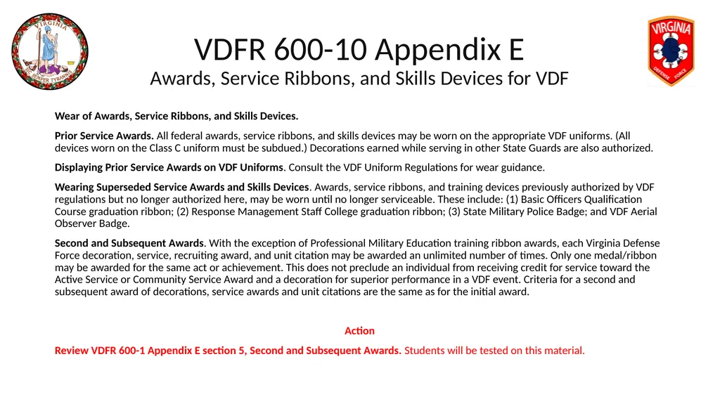 VIRGINIA DEFENSE FORCE Administration, Personnel - slide 59 of 116