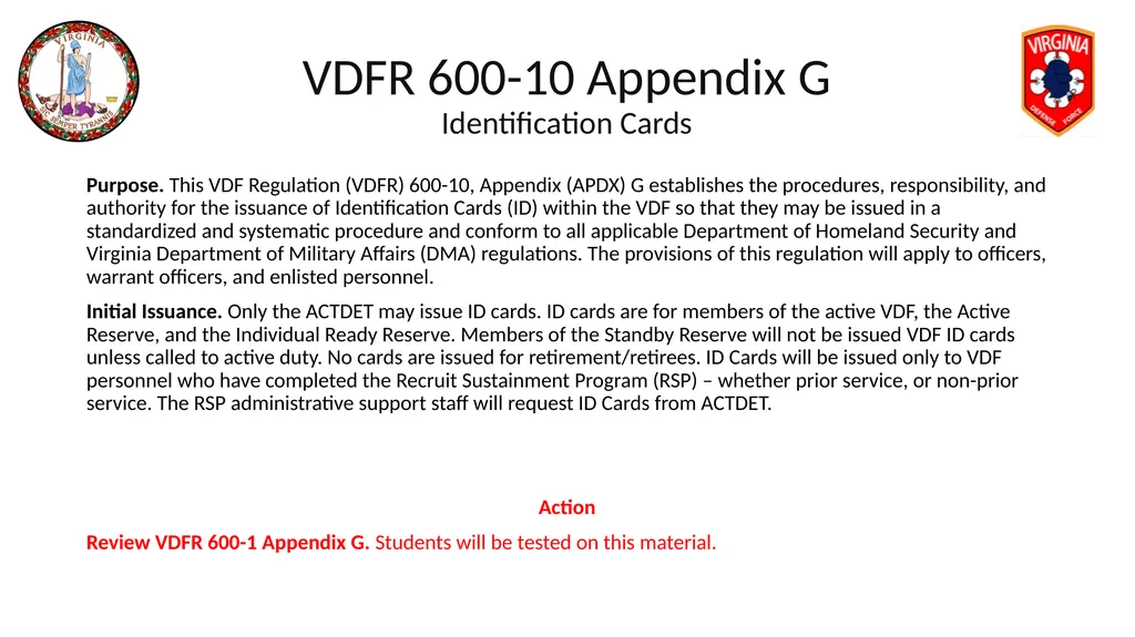 VIRGINIA DEFENSE FORCE Administration, Personnel - slide 60 of 116