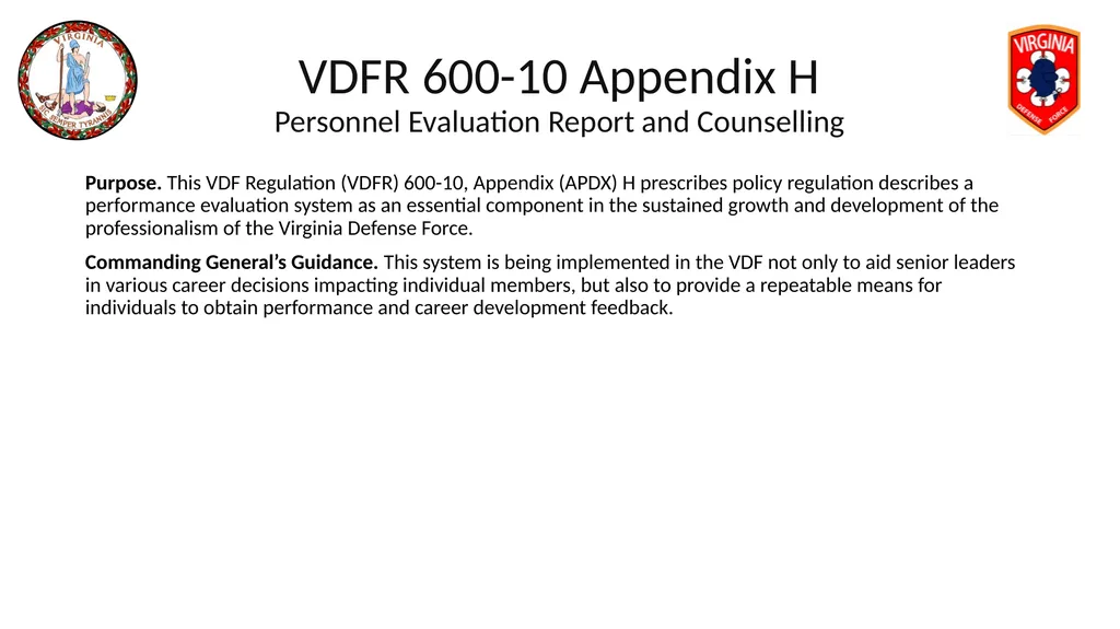 VIRGINIA DEFENSE FORCE Administration, Personnel - slide 61 of 116