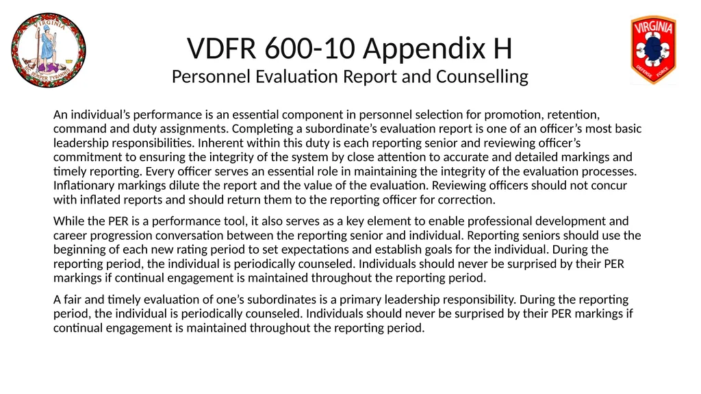 VIRGINIA DEFENSE FORCE Administration, Personnel - slide 62 of 116