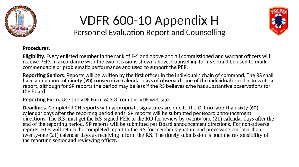 VIRGINIA DEFENSE FORCE Administration, Personnel - slide 67 of 116