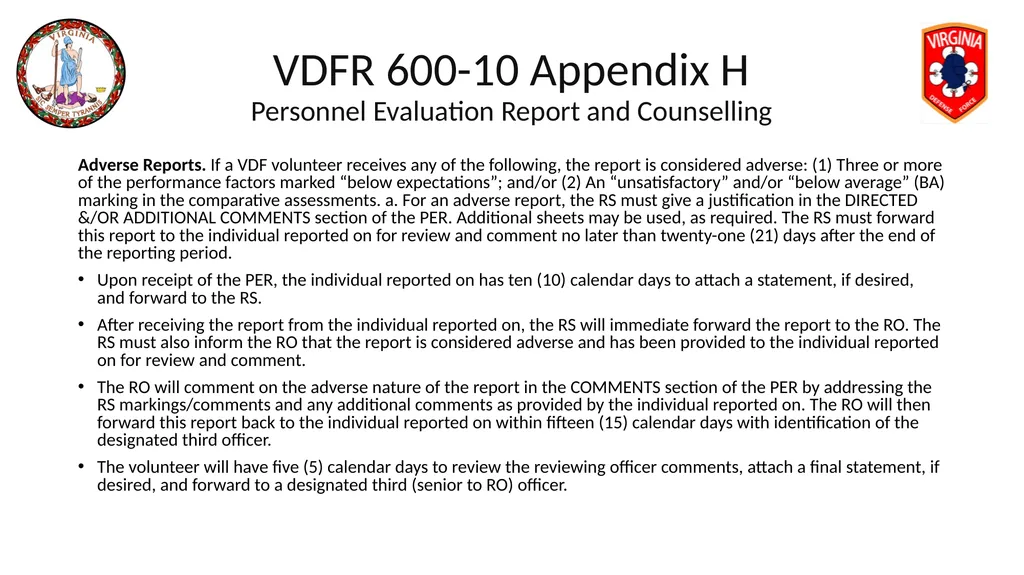 VIRGINIA DEFENSE FORCE Administration, Personnel - slide 70 of 116