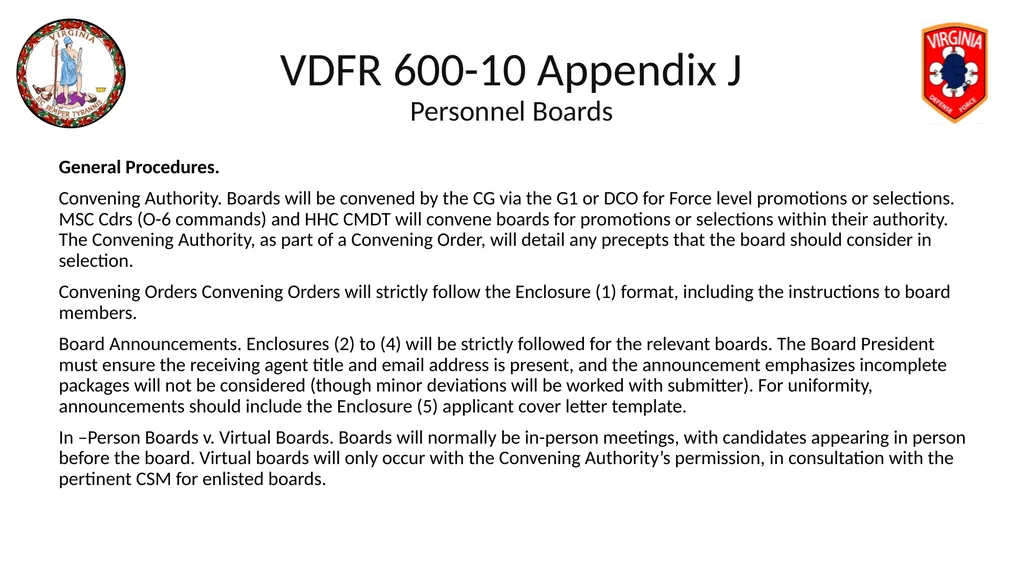 VIRGINIA DEFENSE FORCE Administration, Personnel - slide 85 of 116