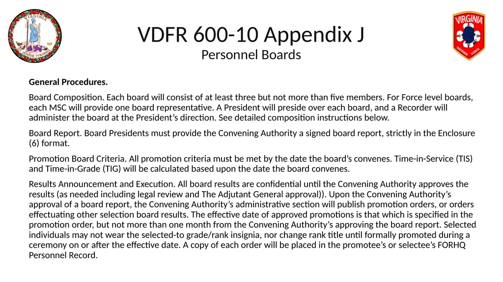VIRGINIA DEFENSE FORCE Administration, Personnel - slide 86 of 116