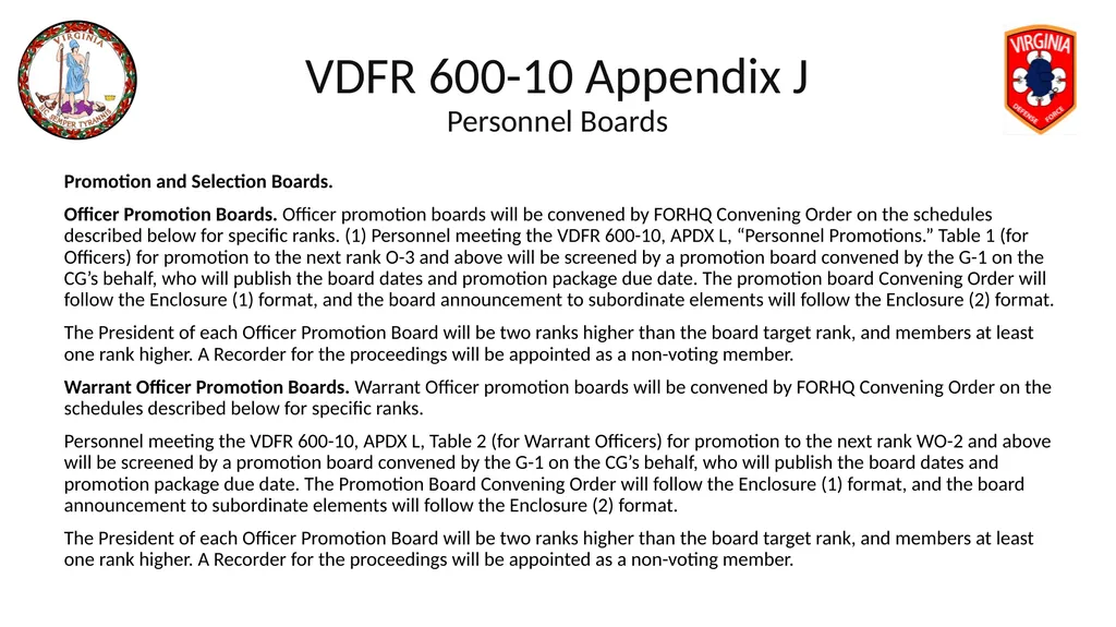 VIRGINIA DEFENSE FORCE Administration, Personnel - slide 87 of 116