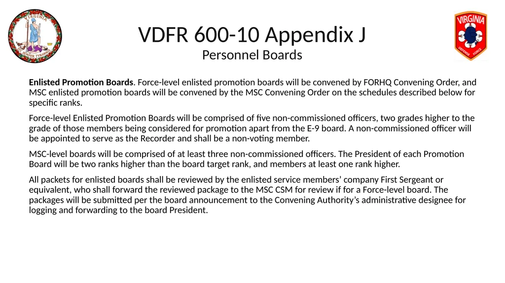 VIRGINIA DEFENSE FORCE Administration, Personnel - slide 88 of 116