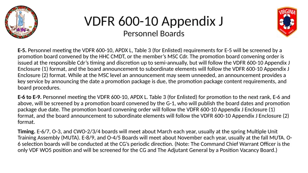 VIRGINIA DEFENSE FORCE Administration, Personnel - slide 89 of 116