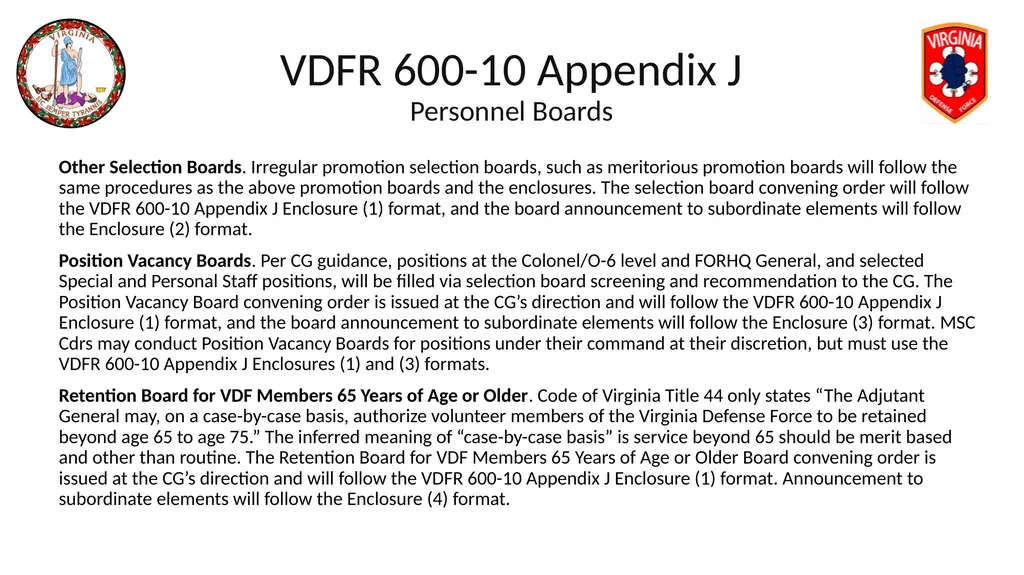 VIRGINIA DEFENSE FORCE Administration, Personnel - slide 90 of 116