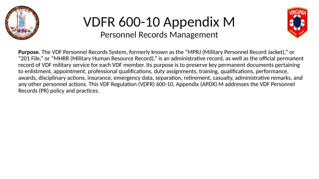 VIRGINIA DEFENSE FORCE Administration, Personnel - slide 91 of 116