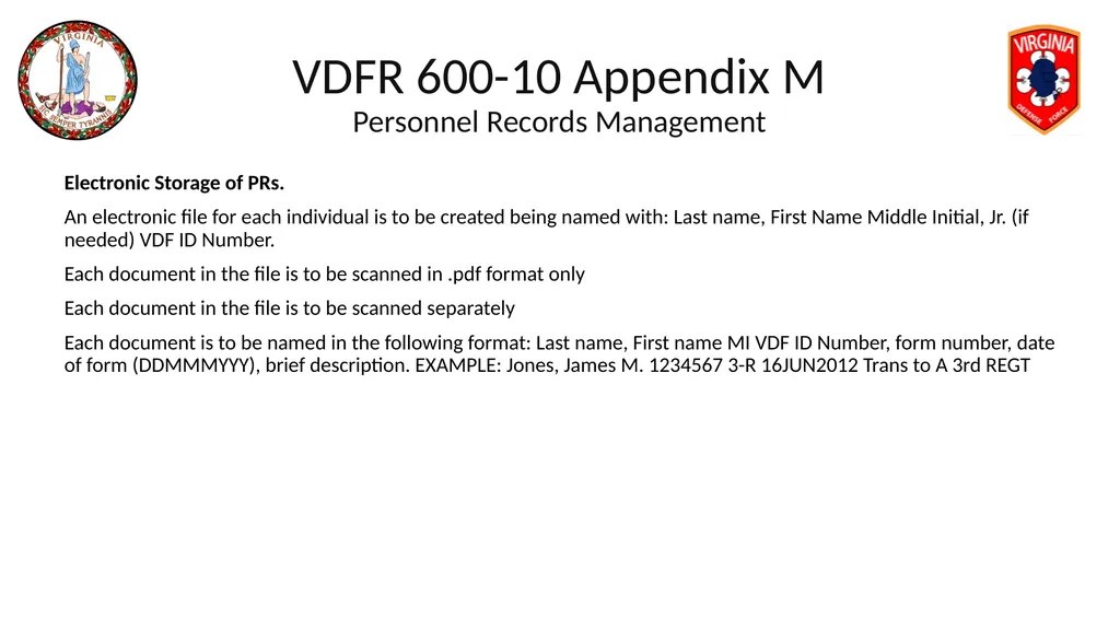 VIRGINIA DEFENSE FORCE Administration, Personnel - slide 94 of 116