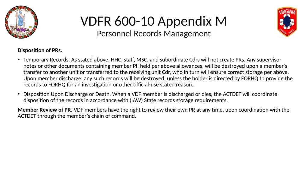 VIRGINIA DEFENSE FORCE Administration, Personnel - slide 95 of 116