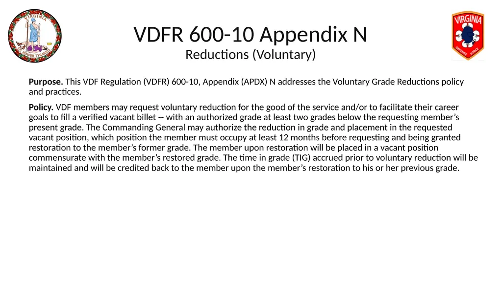 VIRGINIA DEFENSE FORCE Administration, Personnel - slide 96 of 116