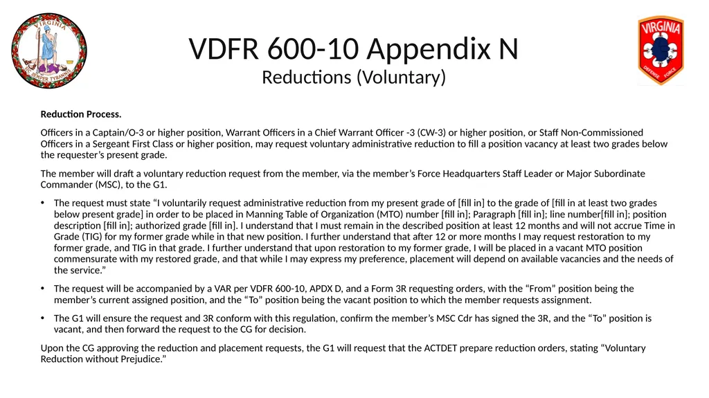 VIRGINIA DEFENSE FORCE Administration, Personnel - slide 97 of 116