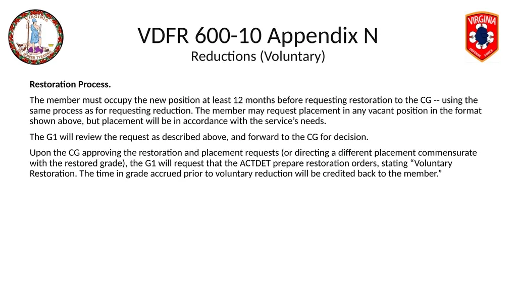 VIRGINIA DEFENSE FORCE Administration, Personnel - slide 98 of 116