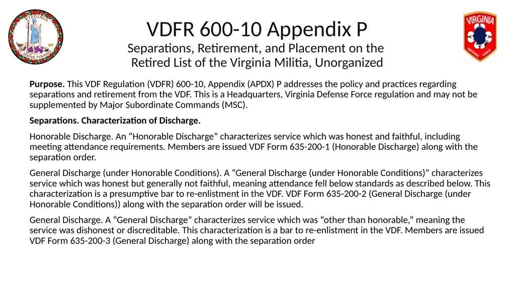 VIRGINIA DEFENSE FORCE Administration, Personnel - slide 102 of 116