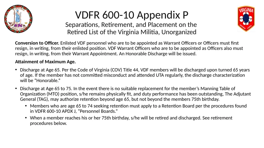 VIRGINIA DEFENSE FORCE Administration, Personnel - slide 107 of 116
