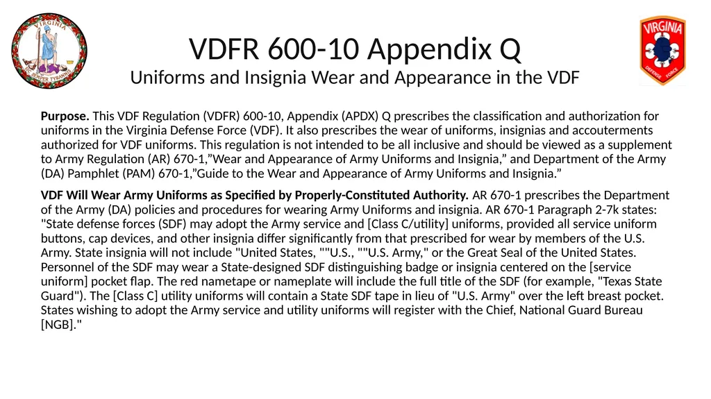 VIRGINIA DEFENSE FORCE Administration, Personnel - slide 109 of 116