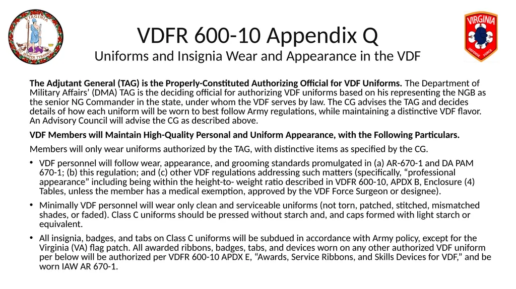 VIRGINIA DEFENSE FORCE Administration, Personnel - slide 110 of 116