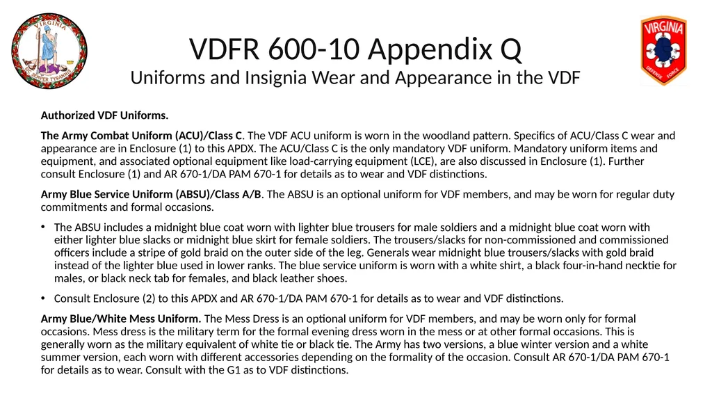 VIRGINIA DEFENSE FORCE Administration, Personnel - slide 112 of 116