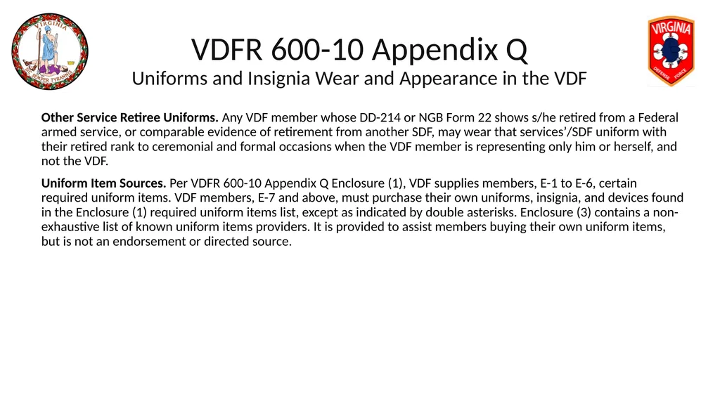VIRGINIA DEFENSE FORCE Administration, Personnel - slide 114 of 116