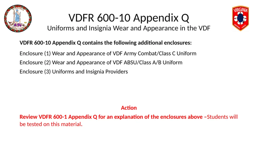 VIRGINIA DEFENSE FORCE Administration, Personnel - slide 115 of 116