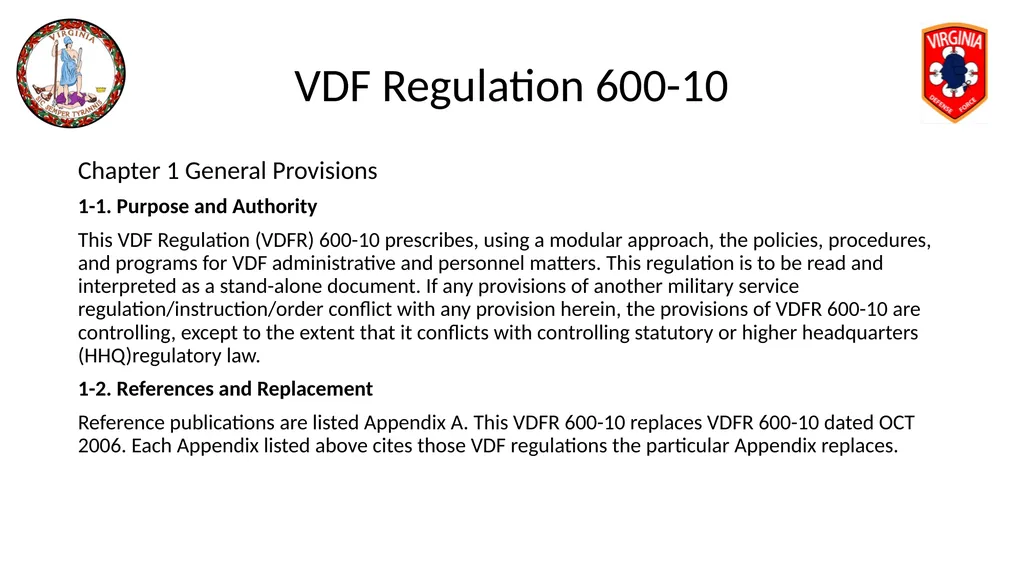 VIRGINIA DEFENSE FORCE Administration, Personnel - slide 3 of 116