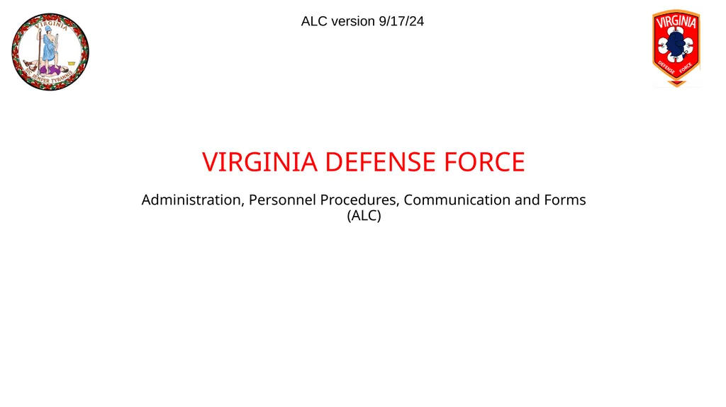 VIRGINIA DEFENSE FORCE Administration, Personnel - slide 1 of 116