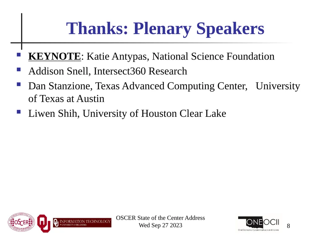 Oklahoma Supercomputing Symposium 2023 Happy 22nd - slide 8 of 160