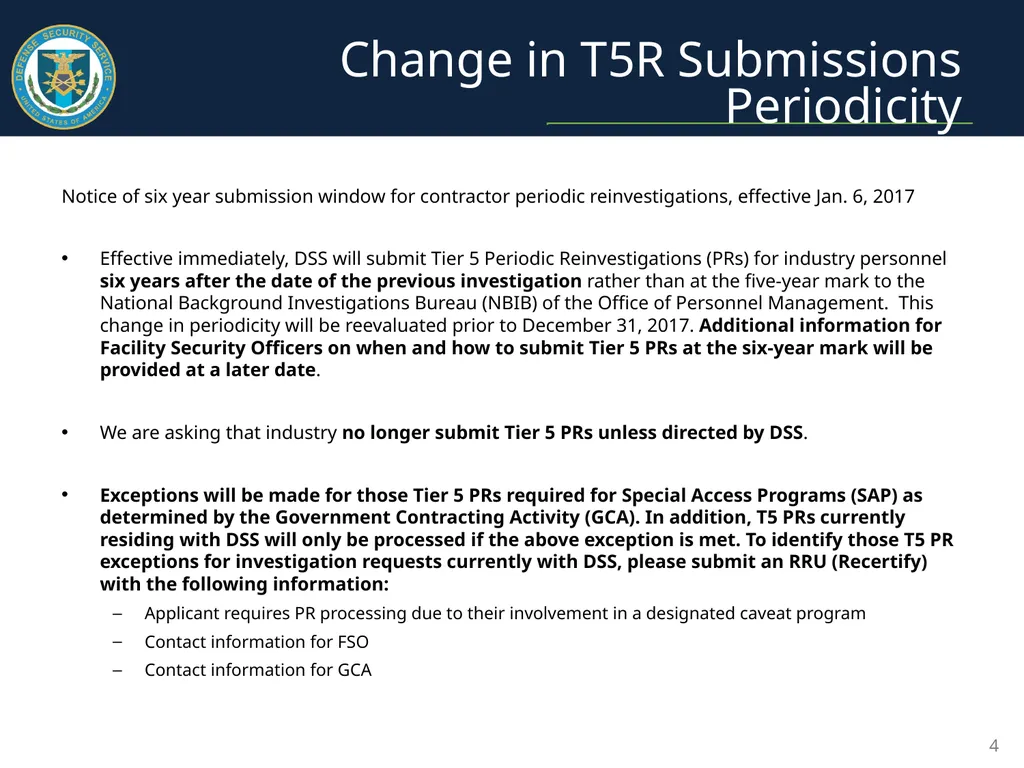 Personnel Security Update January 2017 Presented - slide 4 of 21
