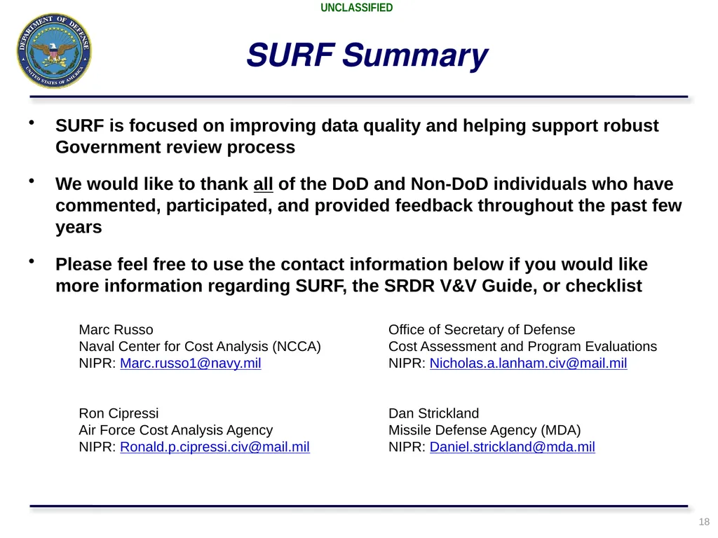 Presented by: Marc Russo, NCCA SURF Process Update - slide 18 of 23