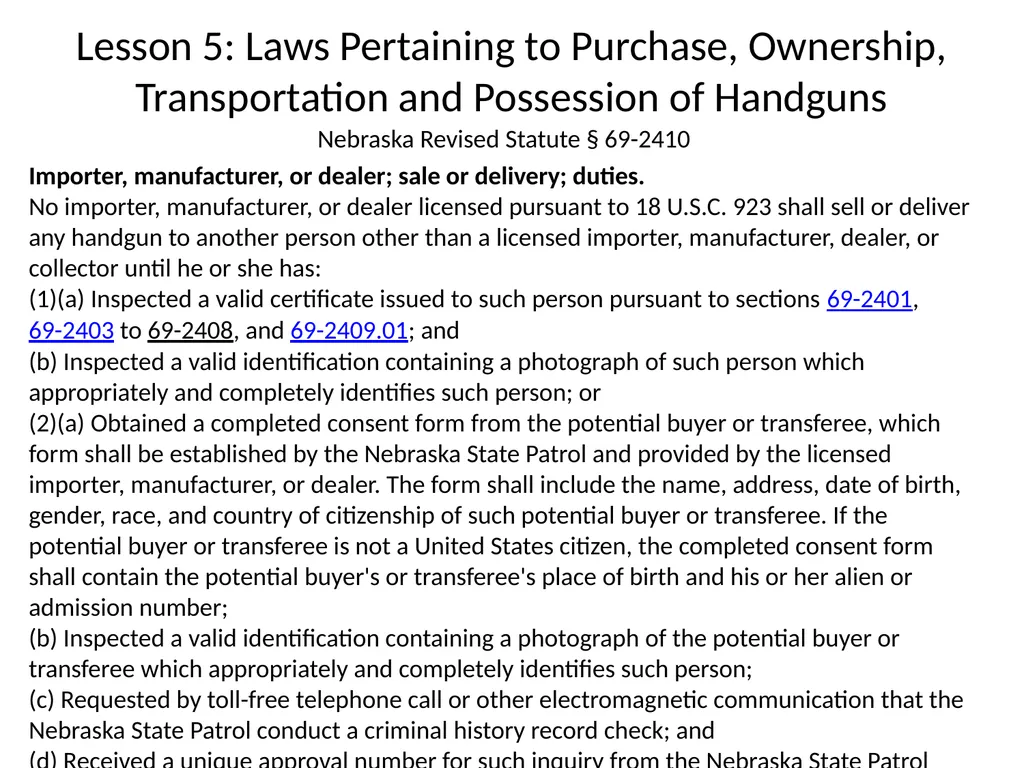Nebraska State Patrol Concealed Handgun Permit - slide 121 of 173