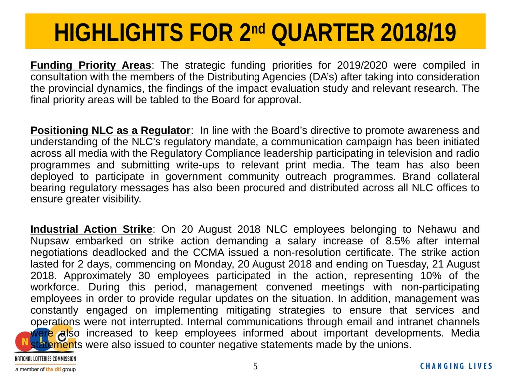 NLC Second Quarter Performance Report 2018/19 - slide 5 of 24