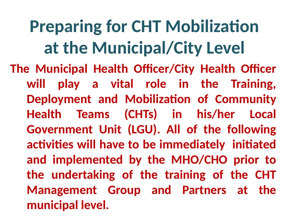 MHO/ CHO Guide For Training, Deployment and - slide 2 of 44
