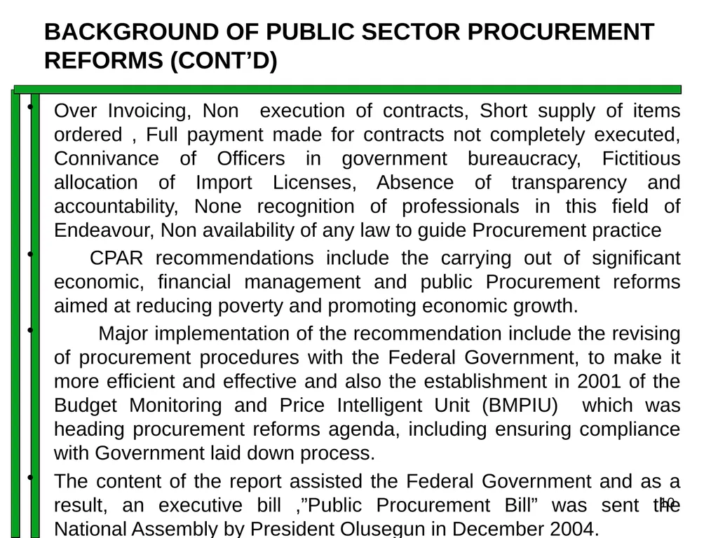 ENTRENCHING INTEGRITY IN PROCUREMENT PROCESS OF - slide 10 of 43