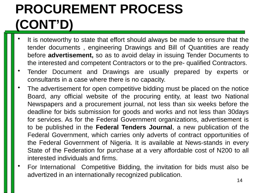 ENTRENCHING INTEGRITY IN PROCUREMENT PROCESS OF - slide 14 of 43