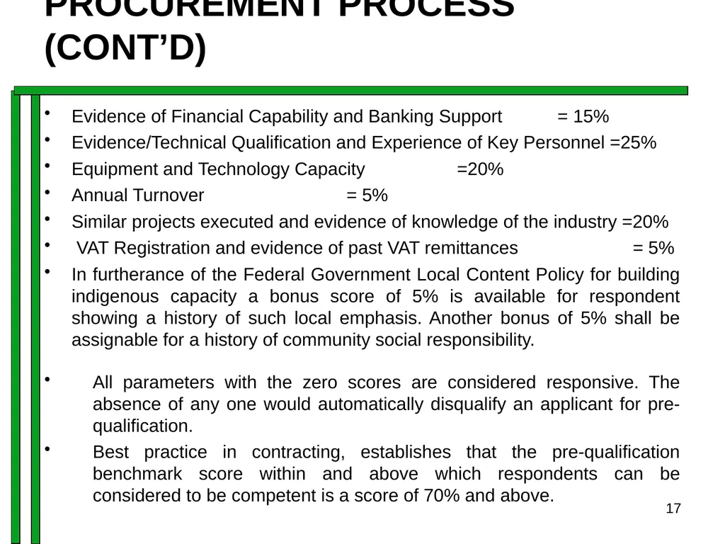 ENTRENCHING INTEGRITY IN PROCUREMENT PROCESS OF - slide 17 of 43