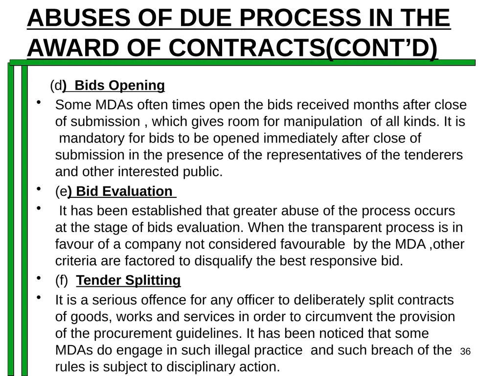 ENTRENCHING INTEGRITY IN PROCUREMENT PROCESS OF - slide 36 of 43