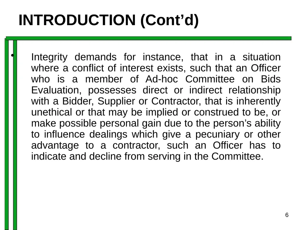 ENTRENCHING INTEGRITY IN PROCUREMENT PROCESS OF - slide 6 of 43