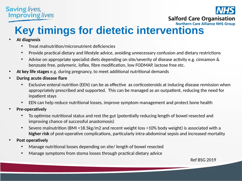 Key timings for dietetic interventions At - slide 1 of 2