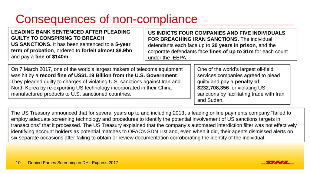 Denied parties screening DHL Express – Excellence. - slide 10 of 18