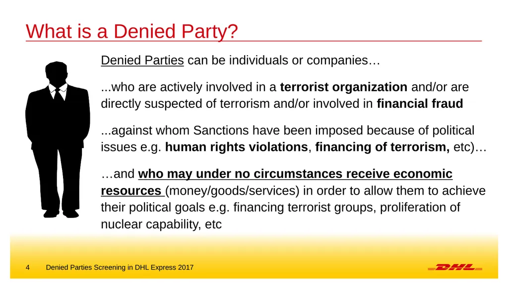 Denied parties screening DHL Express – Excellence. - slide 4 of 18