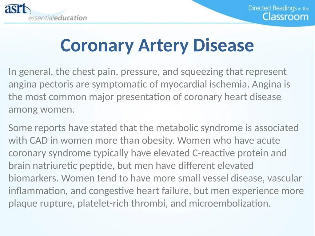 Women and Heart Disease Directed Readings In the - slide 9 of 52