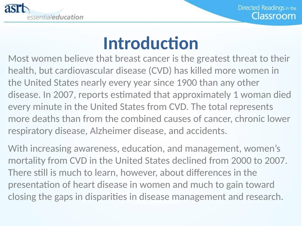 Women and Heart Disease Directed Readings In the - slide 4 of 52
