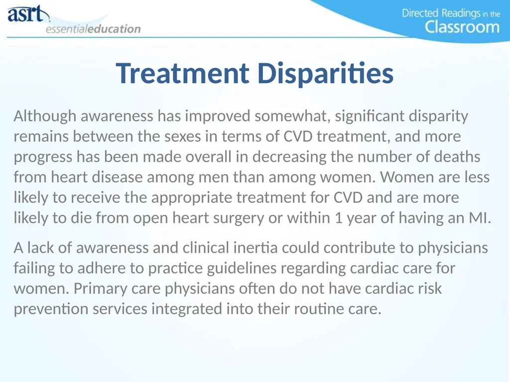 Women and Heart Disease Directed Readings In the - slide 24 of 52