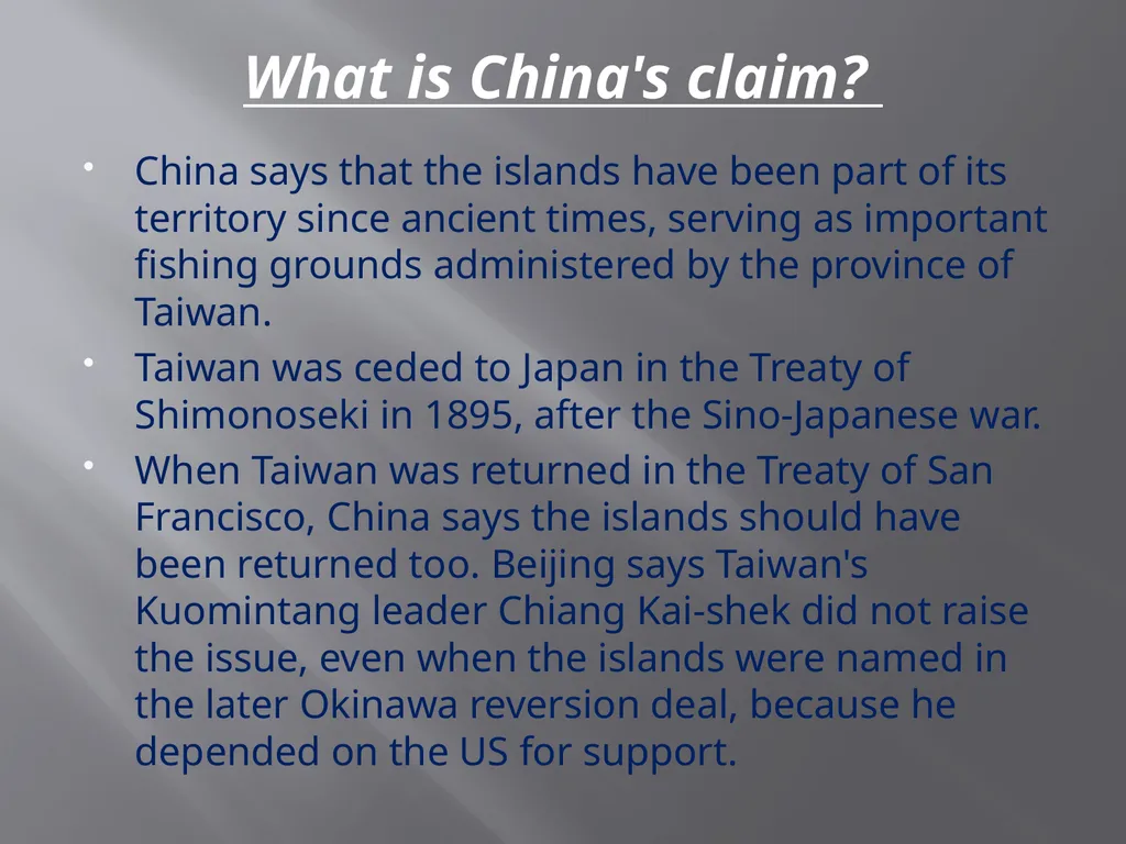 Senkaku-Diaoyu Dispute China/Japan/U.S. The United - slide 6 of 14